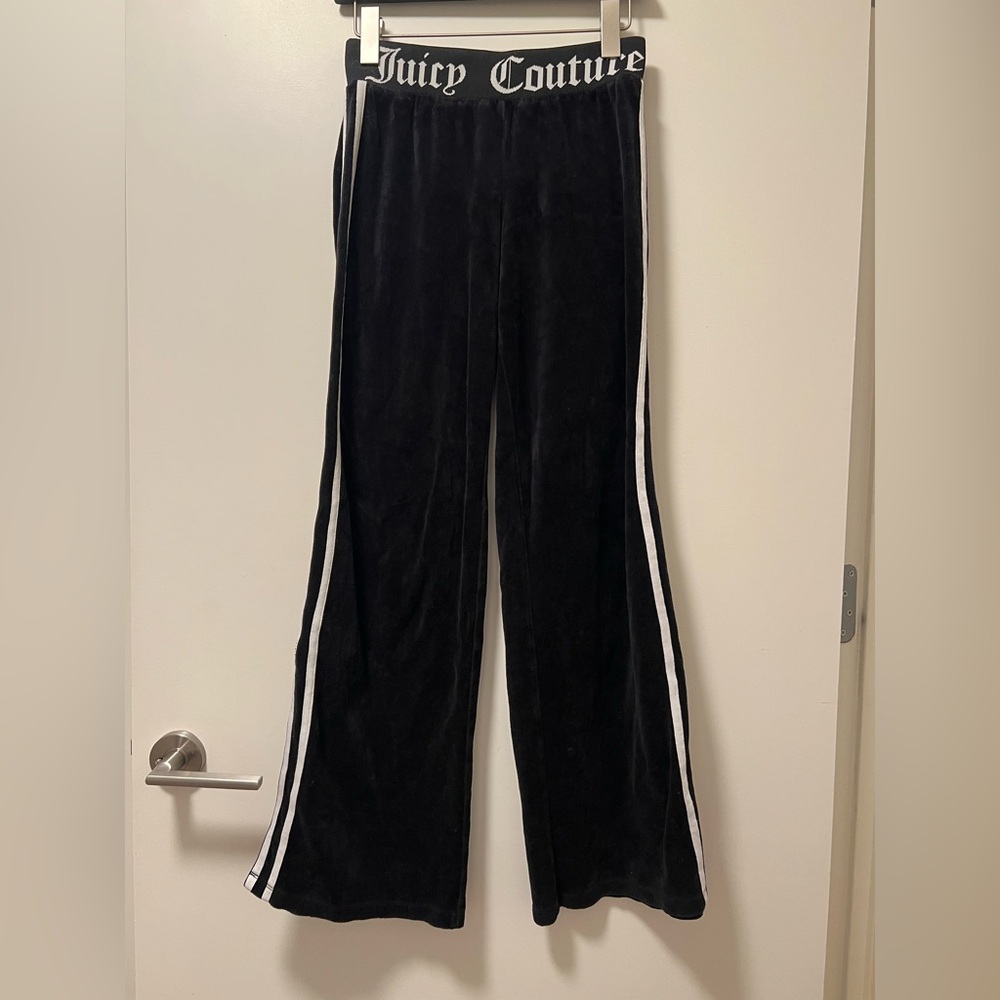 Juicy Couture “Velvet” (Velour) Black Joggers with White Stripes